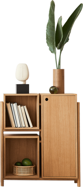 Isolated Wooden Cabinet with Home Decorations Isolated on White